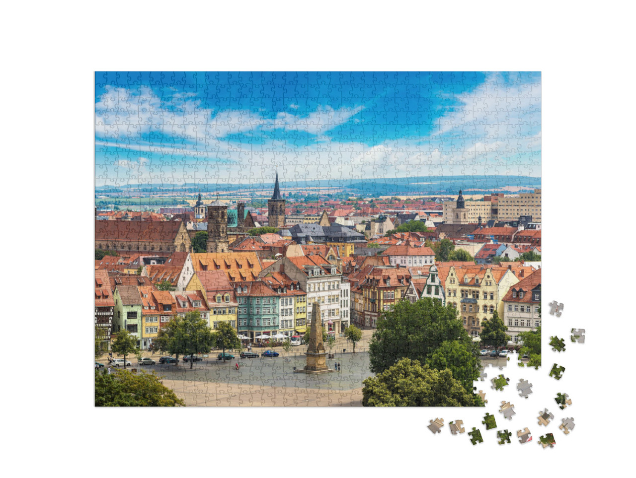 Puzzle 1000 pezzi „Panorama aereo di Erfurt in estate, Germania“