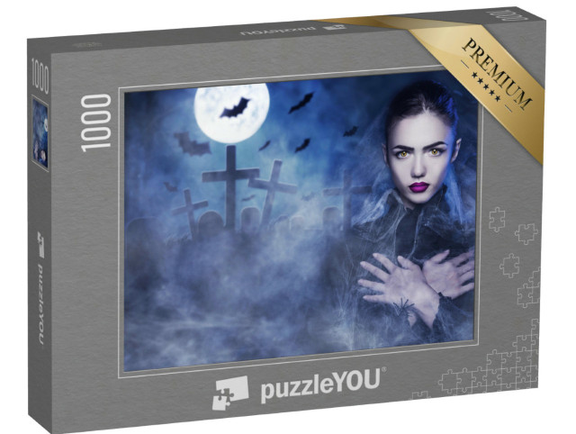 Puzzle 1000 pezzi „Donna vampiro in un cimitero in una notte di luna piena“