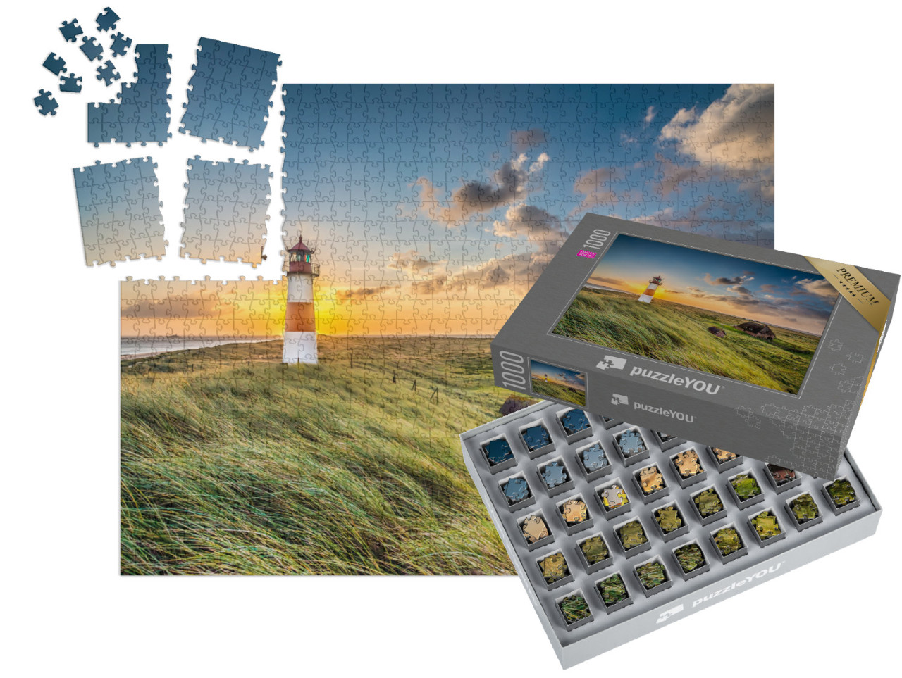 SMART SORTED® | Puzzle 1000 pezzi „Alba al faro di List on Sylt, Schleswig-Holstein, Germania“