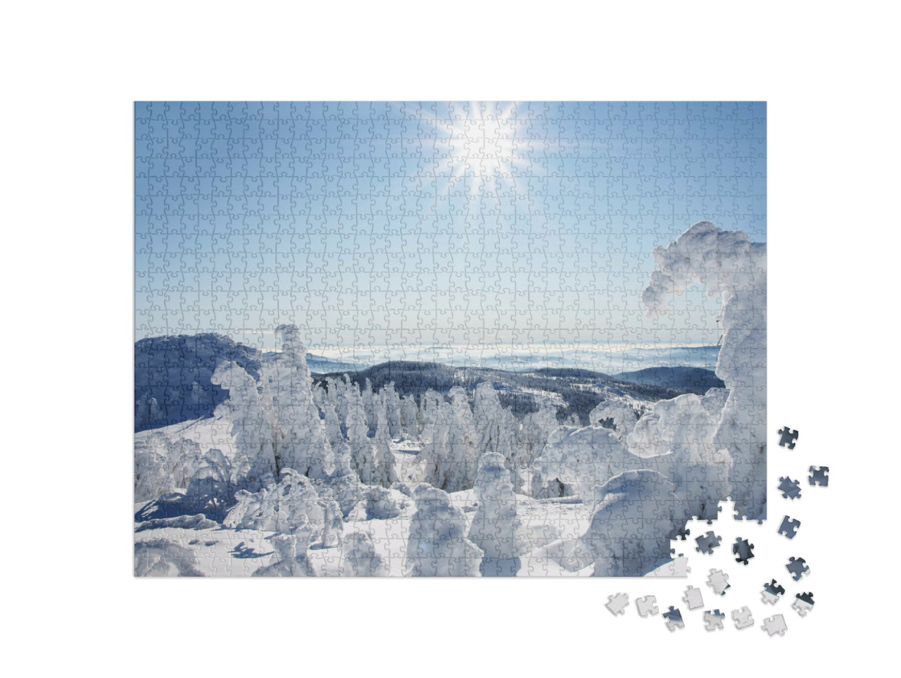 Puzzle 1000 pezzi „Una soleggiata giornata invernale nella Foresta Bavarese, Germania“