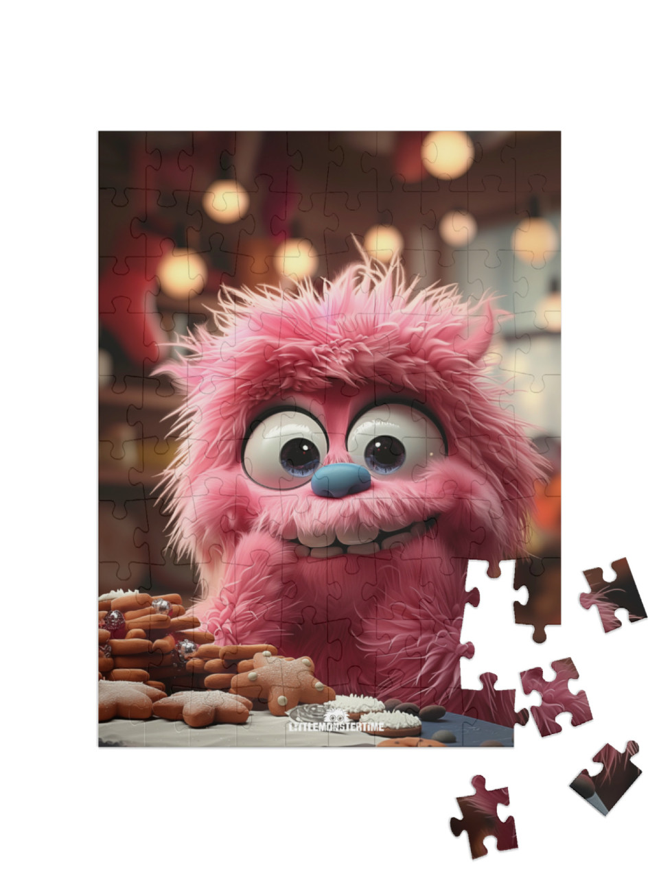 Puzzle 100 pezzi „LITTLEMONSTERTIME: Pinky Puff - Natale“