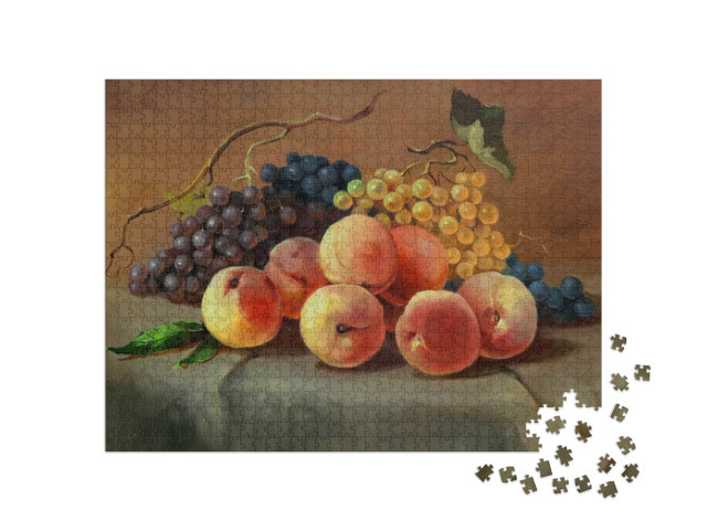 Puzzle 1000 pezzi „Pesche e uva succose in tavola“