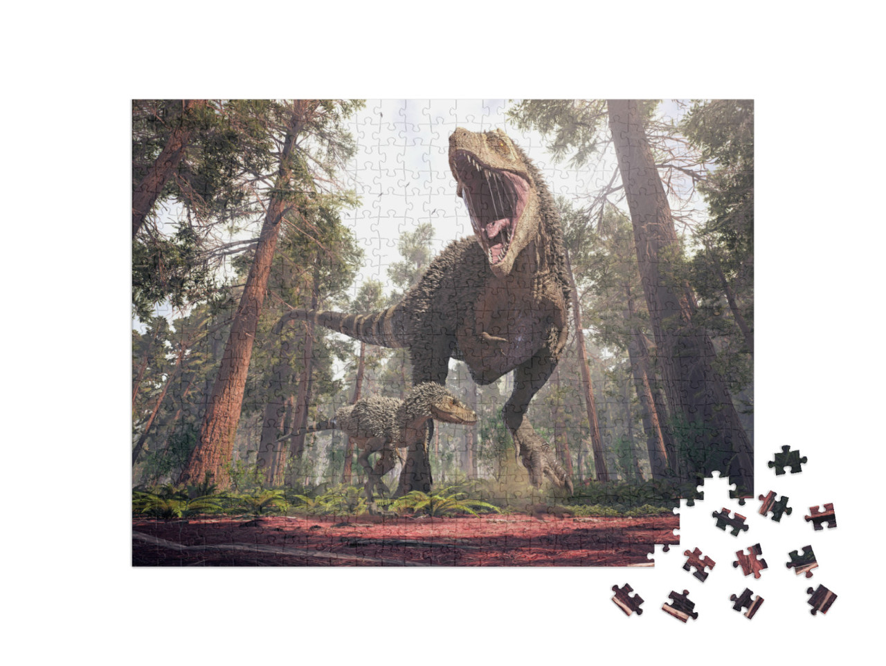 Puzzle 500 pezzi „Il Tyrannosaurus Rex e i suoi piccoli“