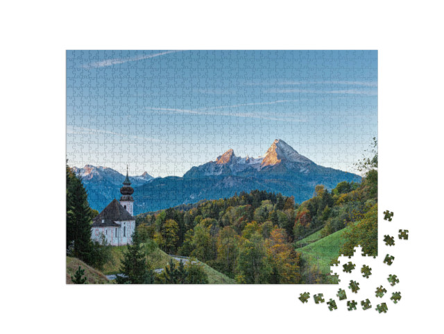 Puzzle 1000 pezzi „Mattinata d'autunno su Maria Gern e il Watzmann, Germania“