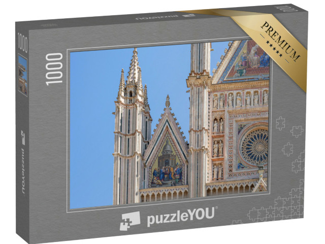 Puzzle 1000 pezzi „Duomo di Santa Maria Assunta con scene bibliche a mosaico sopra la piazza del centro storico di Orvieto“