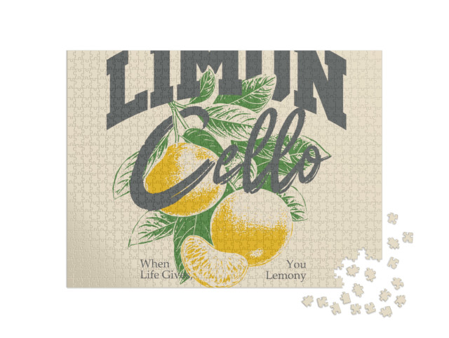 Puzzle 1000 pezzi „Grafica vettoriale Limoncello, stampa vintage grunge di frutta arancione“