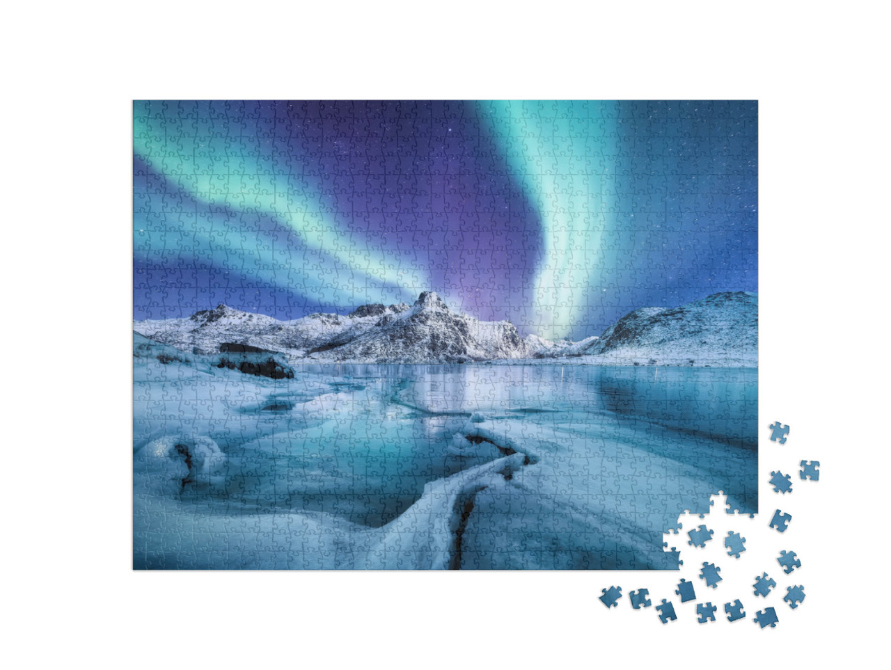 Puzzle 1000 pezzi „L'aurora boreale sulle isole Lofoten, Norvegia“