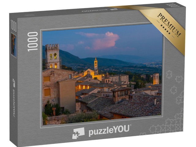 Puzzle 1000 pezzi „Vista dell'alba sui tetti di Assisi, Italia.“