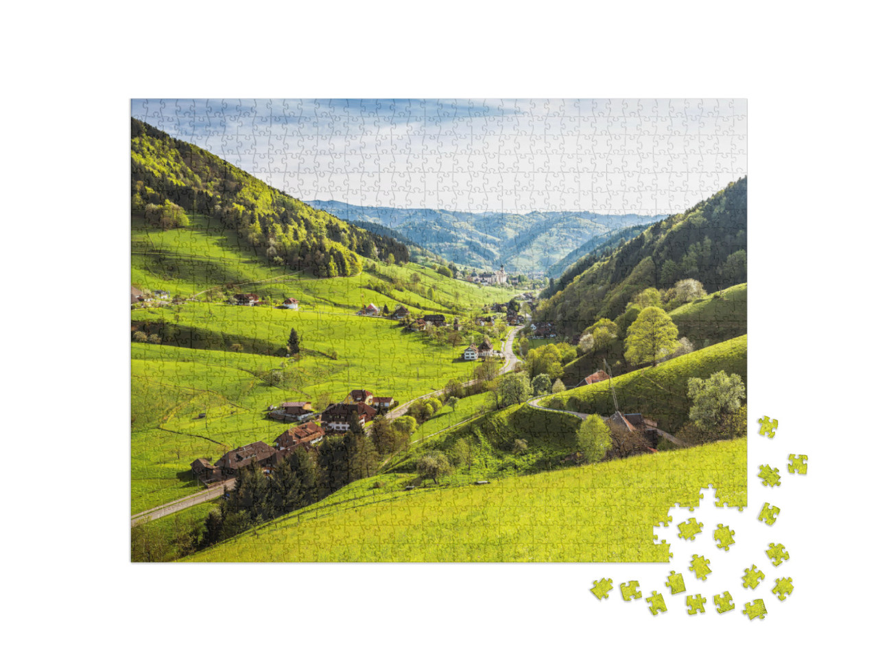 Puzzle 1000 pezzi „Panorama dalla Münstertal in autunno, Foresta Nera“