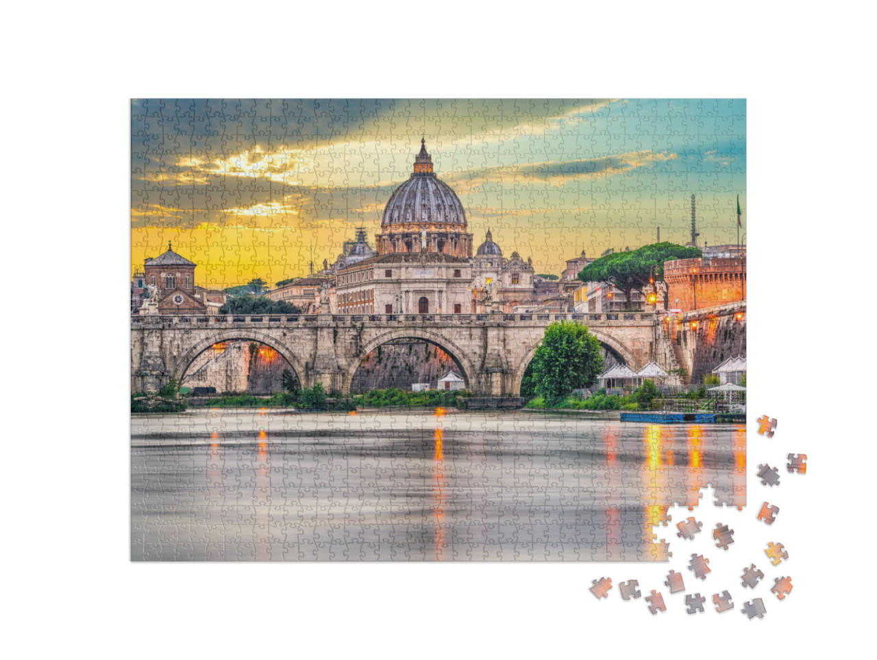 Puzzle 1000 pezzi „La Basilica di San Pietro e Ponte Vittorio Emanuele II in Vaticano, Roma“