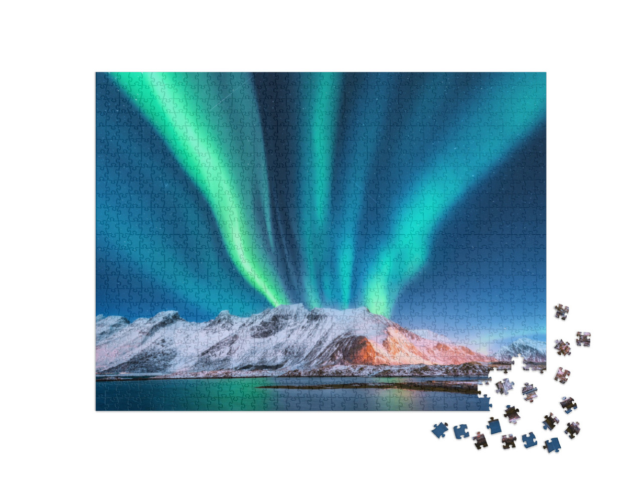 Puzzle 1000 pezzi „L'aurora boreale sulla Norvegia con il cielo stellato“