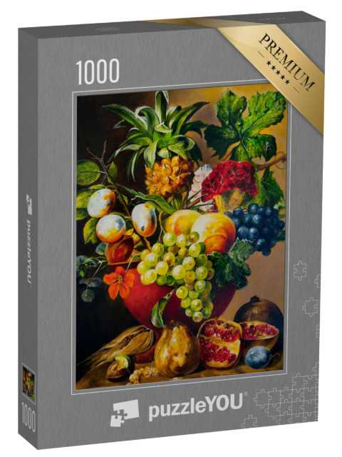 Puzzle 1000 pezzi „Natura morta con ananas, melograno e uva“