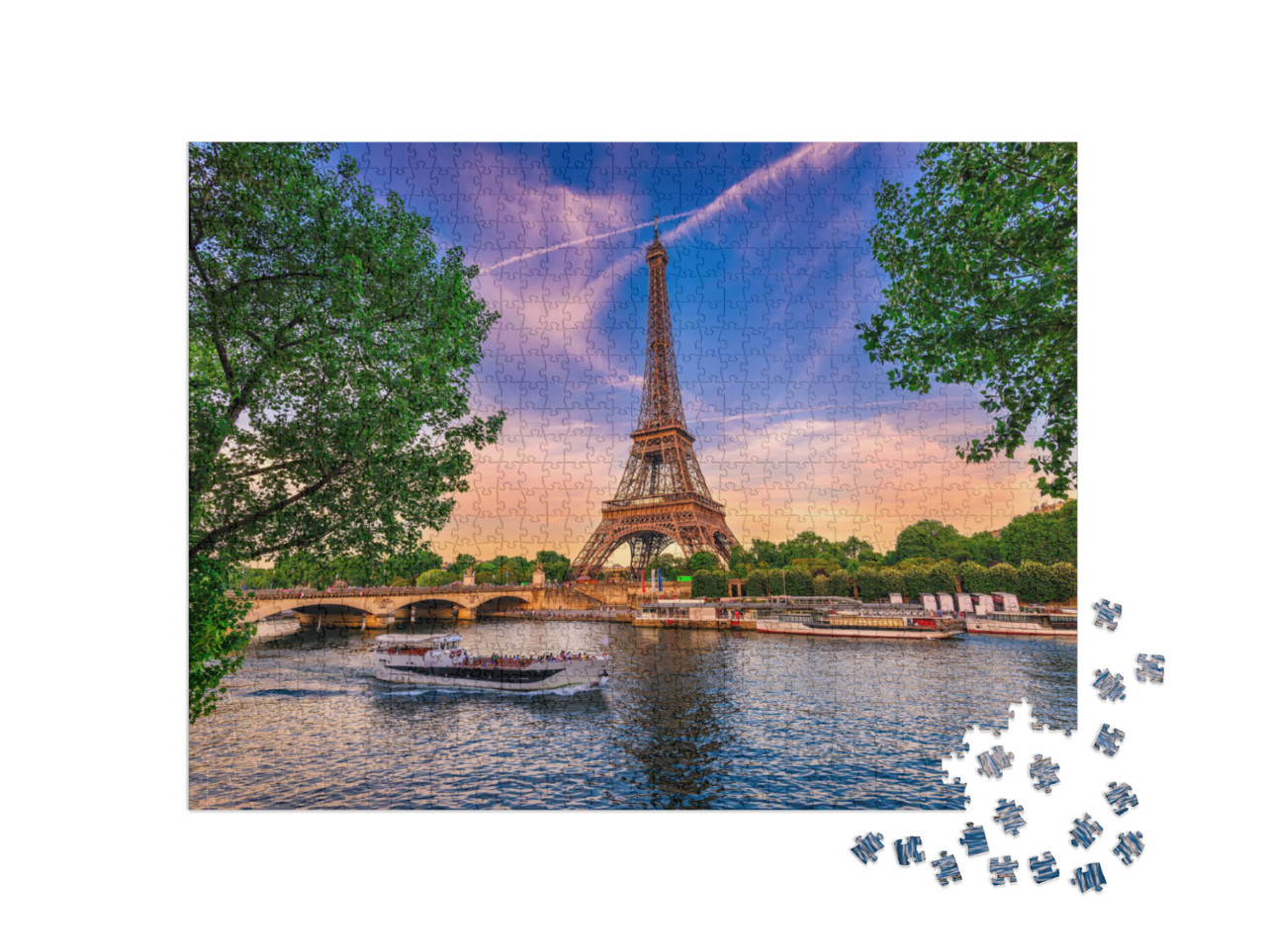 Puzzle 1000 pezzi „Torre Eiffel e Senna al tramonto a Parigi, Francia“