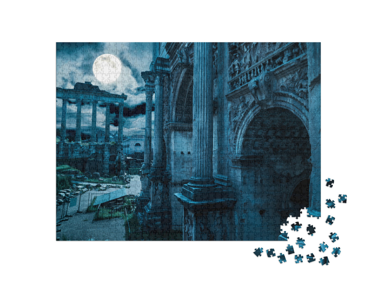Puzzle 1000 pezzi „Roma di notte, Italia. Vista immaginifica dell'antico Foro Romano, simbolo di Roma“