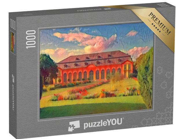 Puzzle 1000 pezzi „nello stile artistico di Franz Marc - Antica casa a Darmstadt, Assia, Germania“