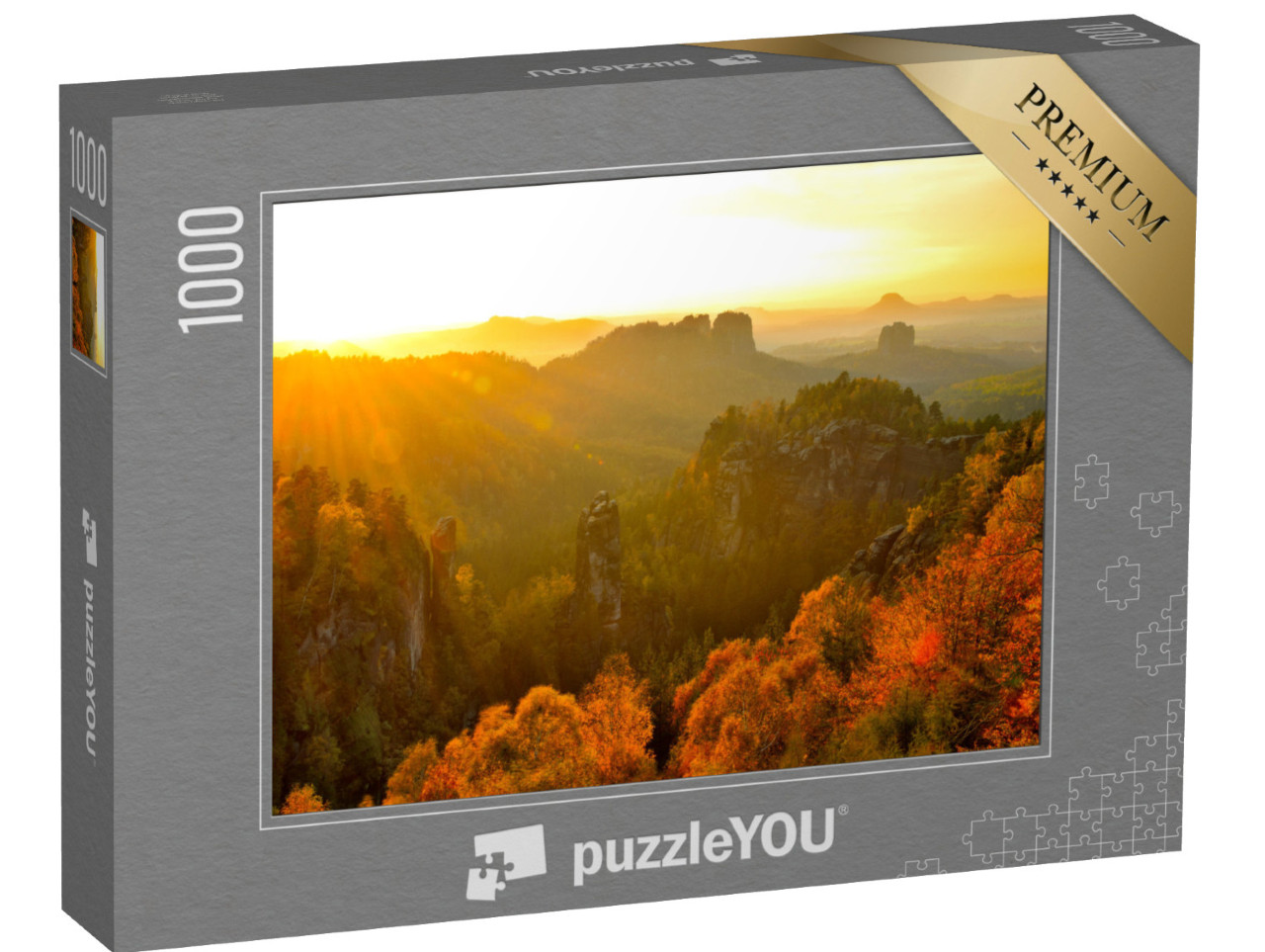 Puzzle 1000 pezzi „Svizzera sassone: vista dalla Roccia Carola al tramonto“