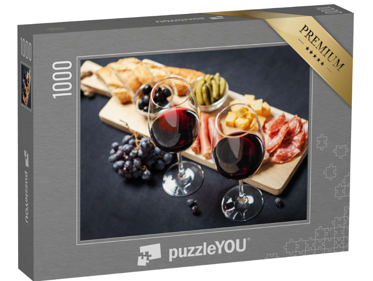 Puzzle 1000 pezzi „Vino rosso con piccole prelibatezze“