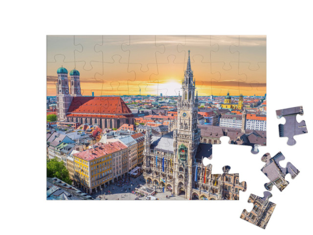 Puzzle 48 pezzi „Semplicemente bello: Monaco al tramonto, Baviera, Germania“