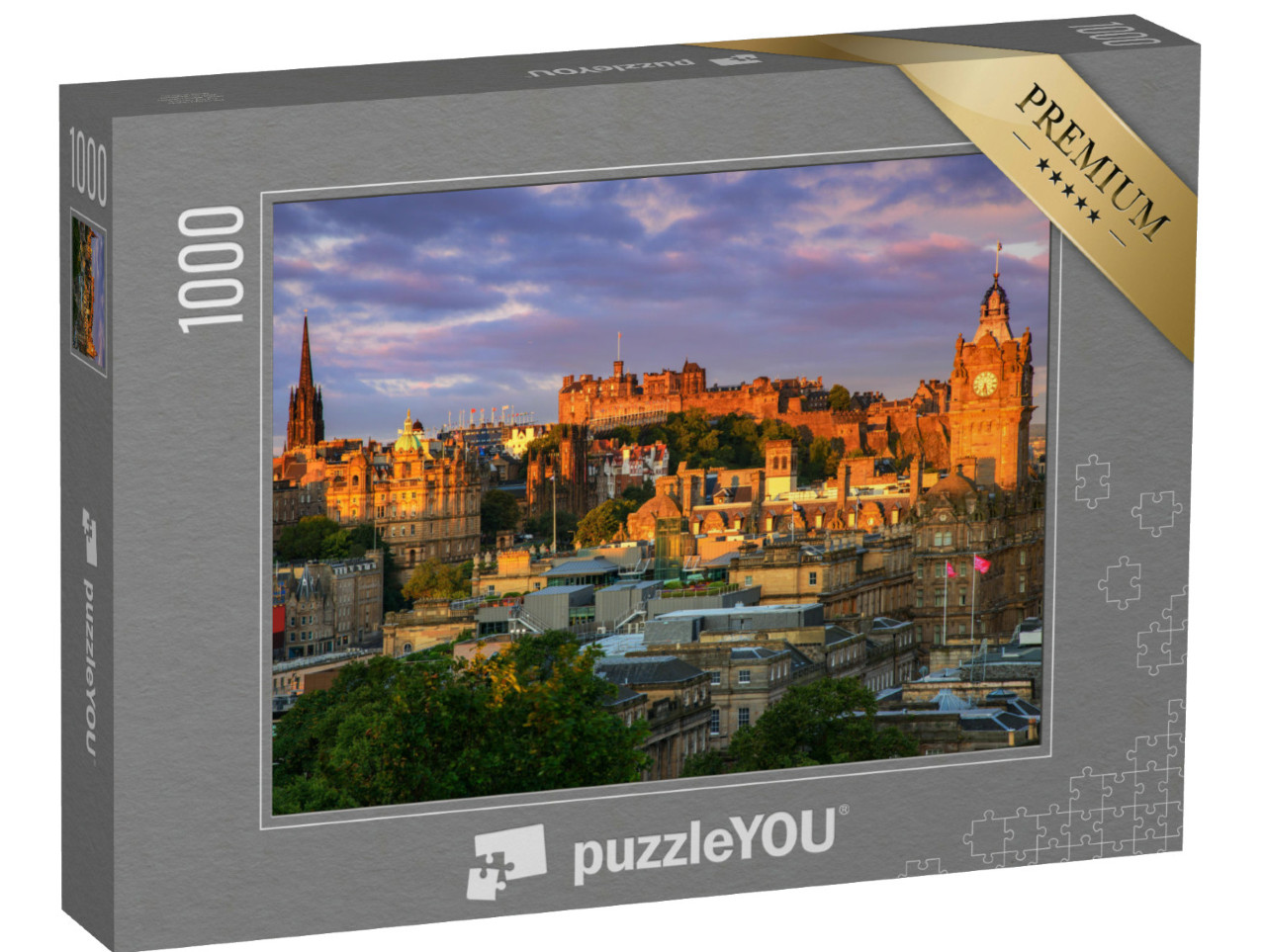 Puzzle 1000 pezzi „Tramonto rosso e oro su Edimburgo, Scozia.“