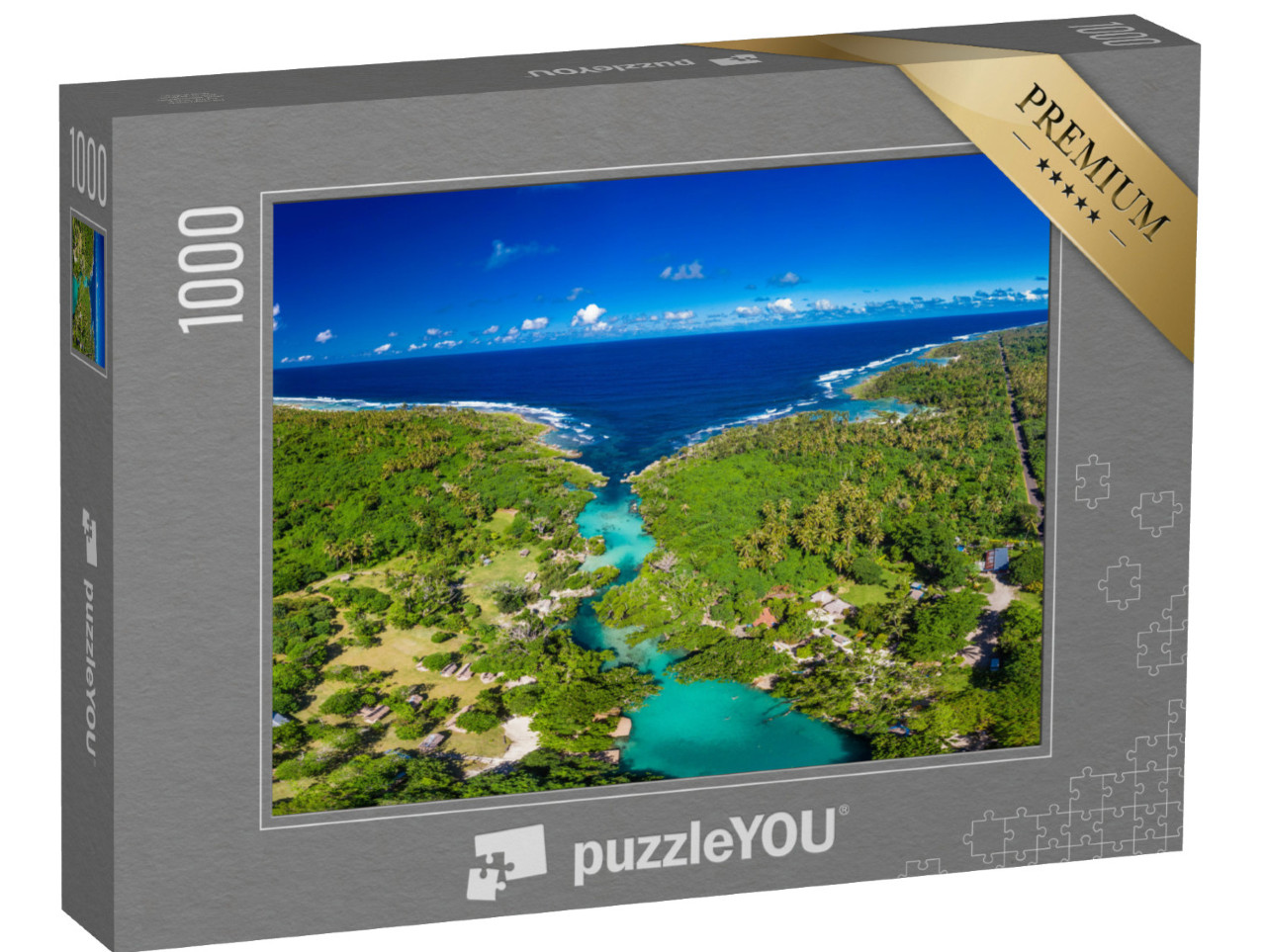 Puzzle 1000 pezzi „Vista del drone della Laguna Blu, Port Vila, Efate, Vanuatu“