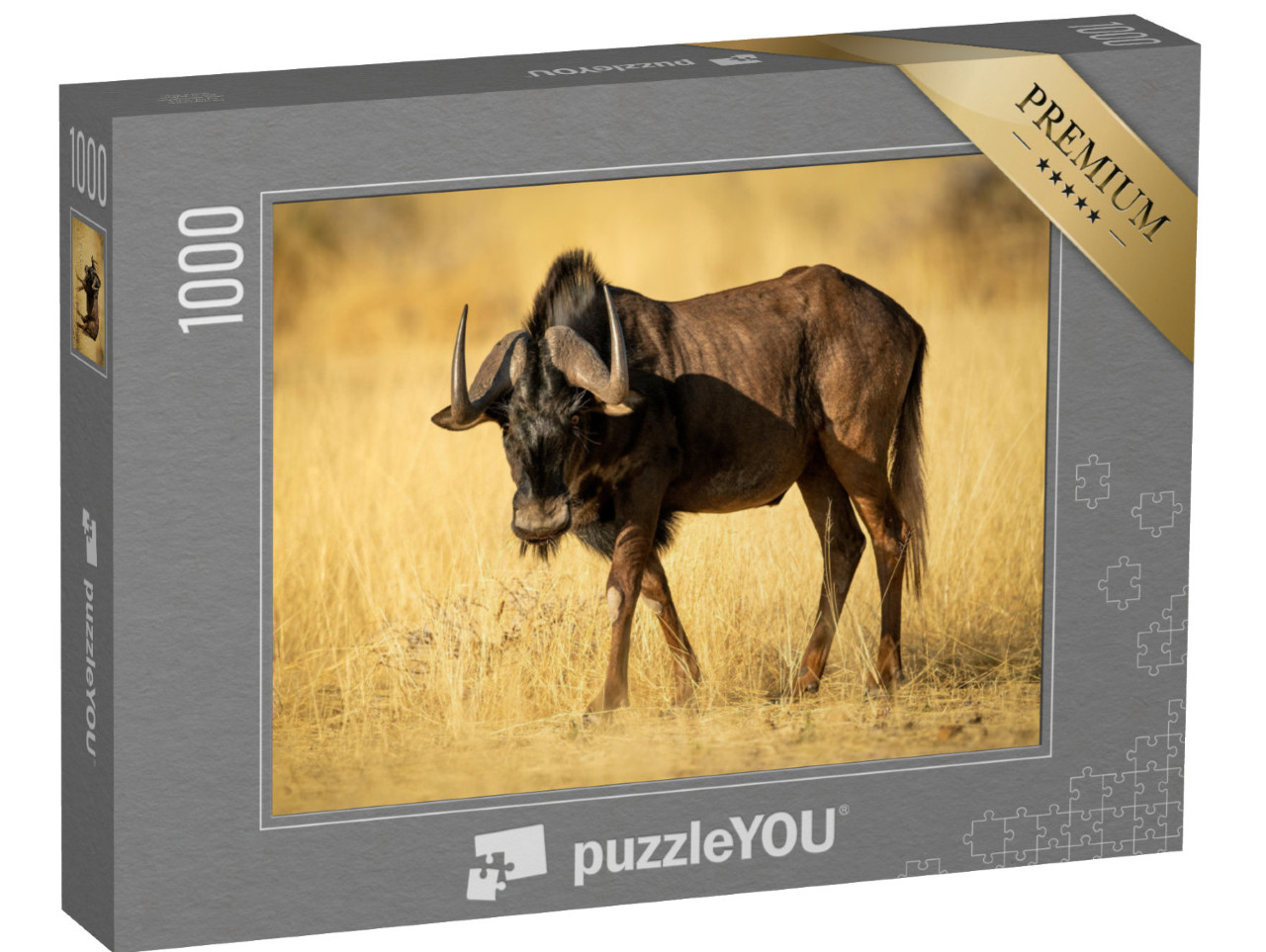 Puzzle 1000 pezzi „Gnu nero nell'erba secca della steppa“