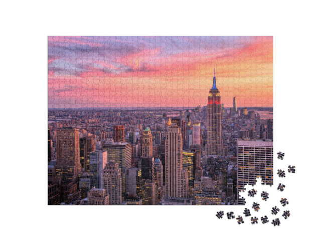 Puzzle 1000 pezzi „New York con l'Empire State Building al tramonto“