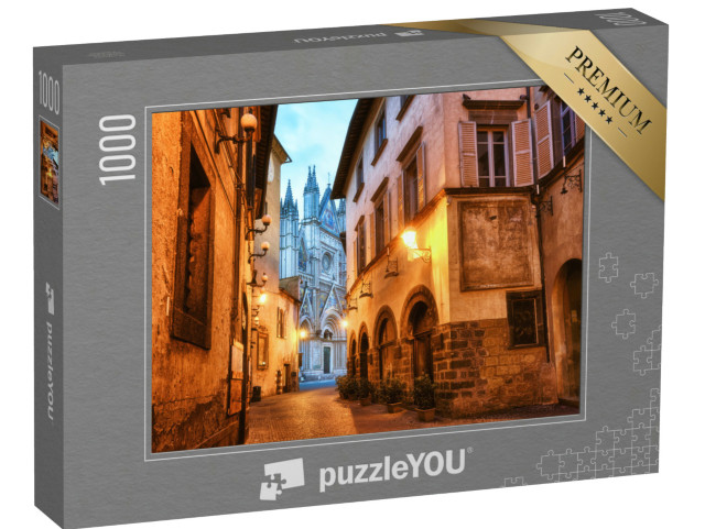 Puzzle 1000 pezzi „Stretta via del centro storico di Orvieto, Italia, che conduce allo storico Duomo“