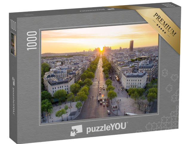 Puzzle 1000 pezzi „Vista perfetta del tramonto sugli Champs Élysées, Parigi, Francia“