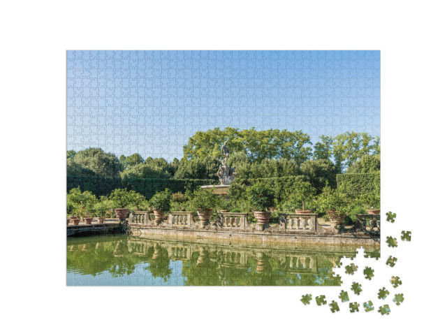 Puzzle 1000 pezzi „L'Isolotto, un'isola ovale con al centro la fontana del mare, nel Giardino di Boboli“