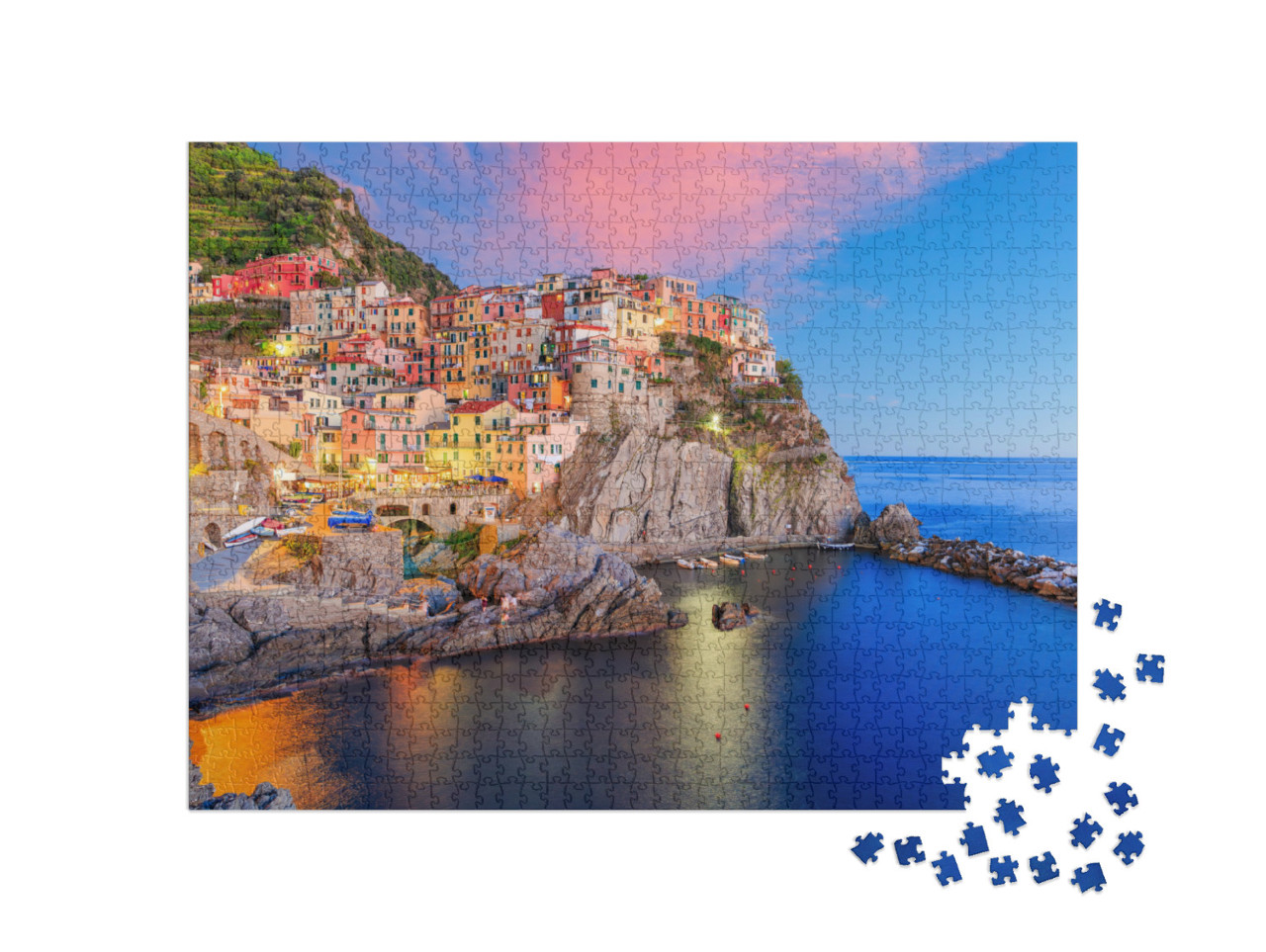 Puzzle 1000 pezzi „Manarola al tramonto. Parco nazionale delle Cinque Terre, Liguria.“
