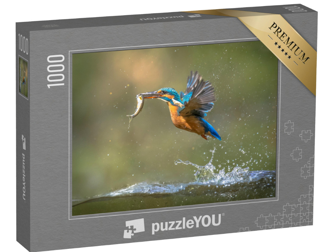 Puzzle 1000 pezzi „Emerge il martin pescatore con il pesce nel becco“