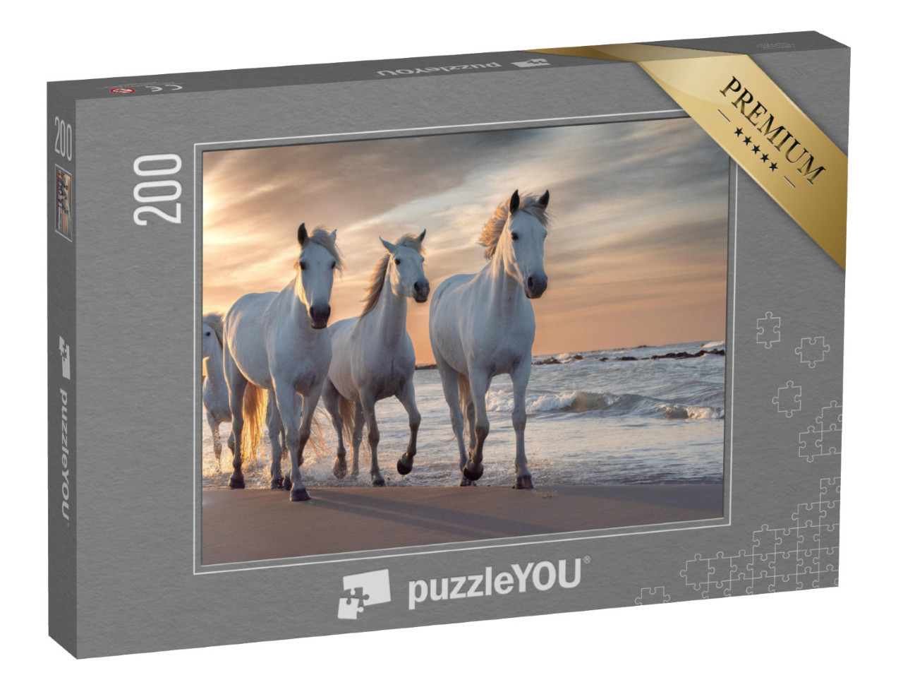 Puzzle 200 pezzi „I cavalli bianchi della Camargue, Francia“