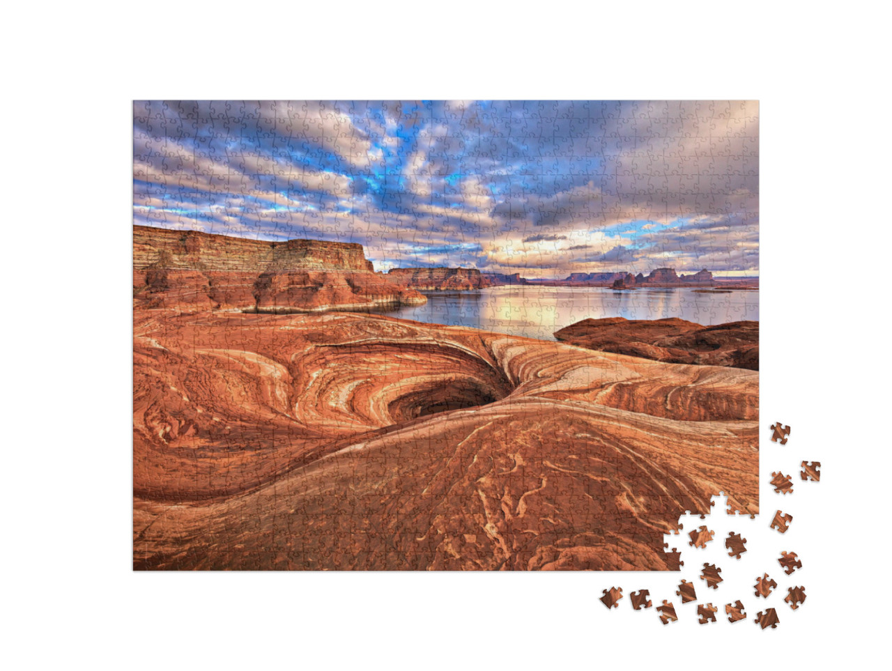 Puzzle 1000 pezzi „Formazione rocciosa lungo le rive del lago Powell, Arizona“