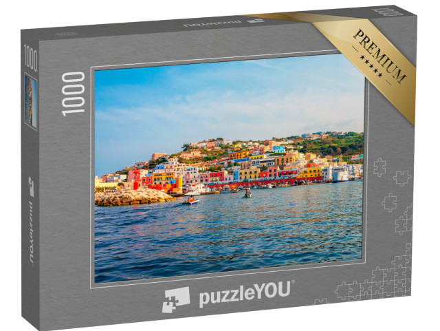 Puzzle 1000 pezzi „Vista del porto di Ponza, l'isola più grande dell'arcipelago italiano delle Isole Pontine, Lazio, Italia“