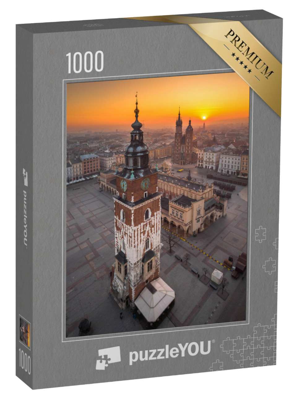 Puzzle 1000 pezzi „Veduta aerea della piazza del mercato di Cracovia all'alba“