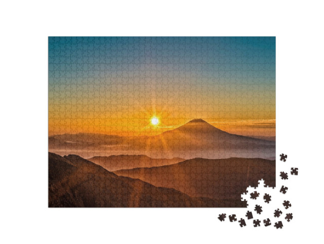 Puzzle 1000 pezzi „L'alba sul Monte Fuji in Giappone“