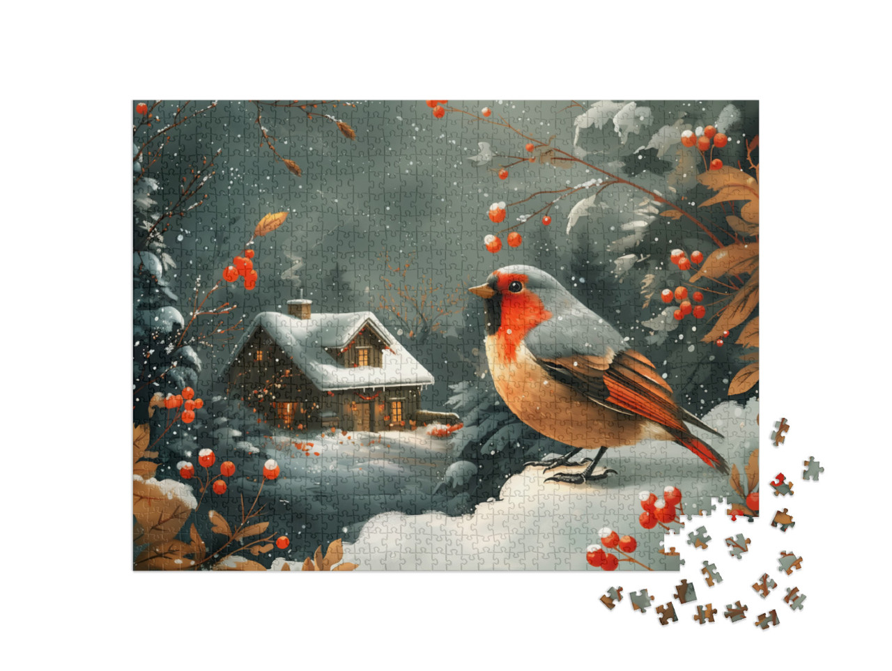 Puzzle 1000 pezzi „Uccellino in esplorazione nella neve“