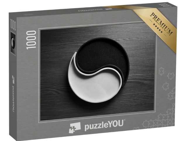 Puzzle 1000 pezzi „Simbolo ying yang di sabbia bianca e nera“