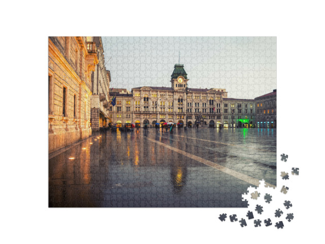 Puzzle 1000 pezzi „Piazza Unità d'Italia a Trieste, Italia, edifici famosi - Municipio e cielo nuvoloso“