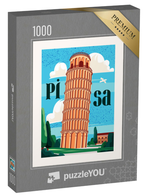 Puzzle 1000 pezzi „Poster della destinazione. Torre pendente di Pisa. Illustrazione vettoriale“