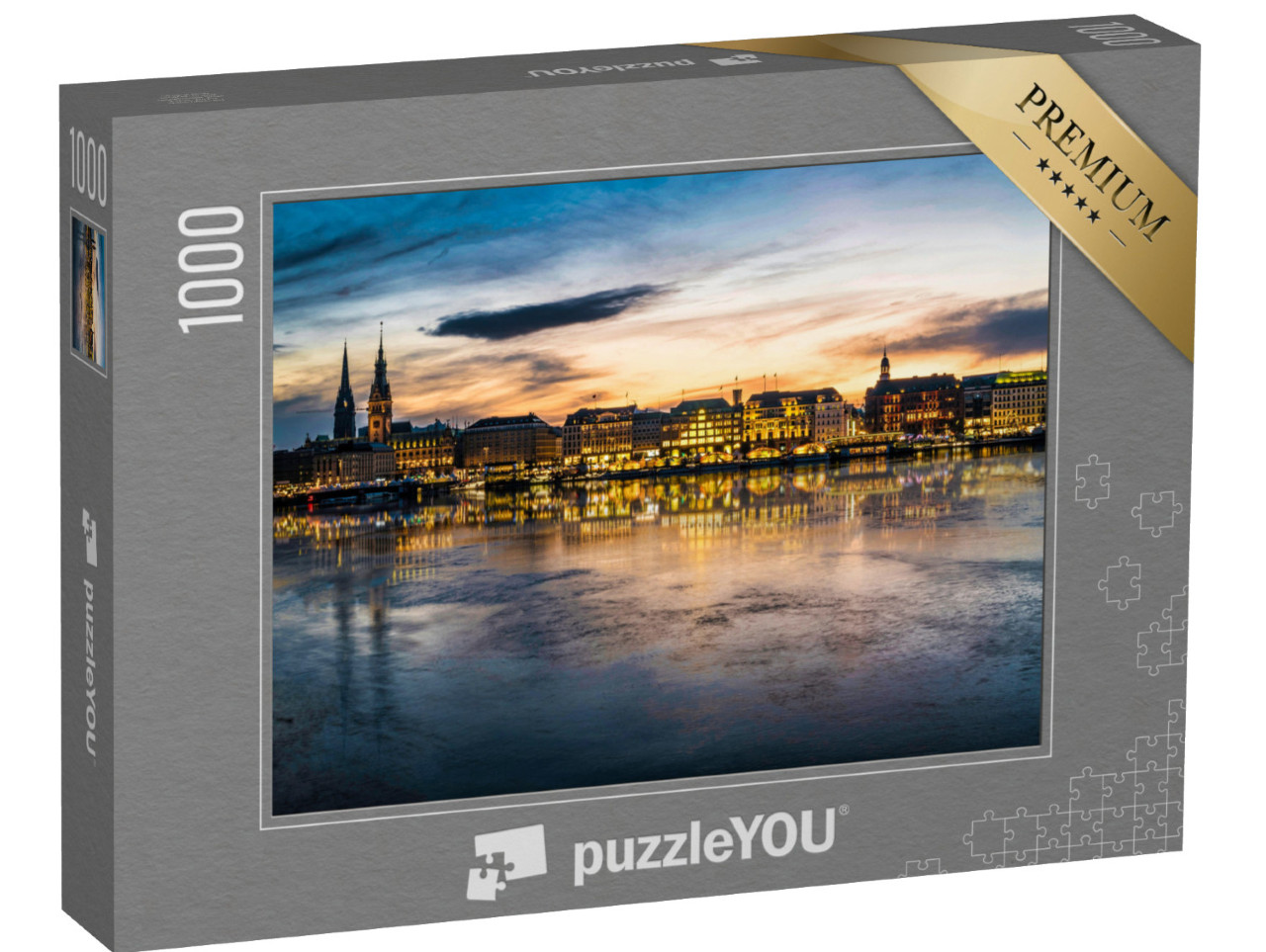 Puzzle 1000 pezzi „Vista di Amburgo e dell'Alster al tramonto“