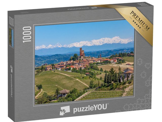 Puzzle 1000 pezzi „Piccola città su una collina circondata da verdi vigneti“