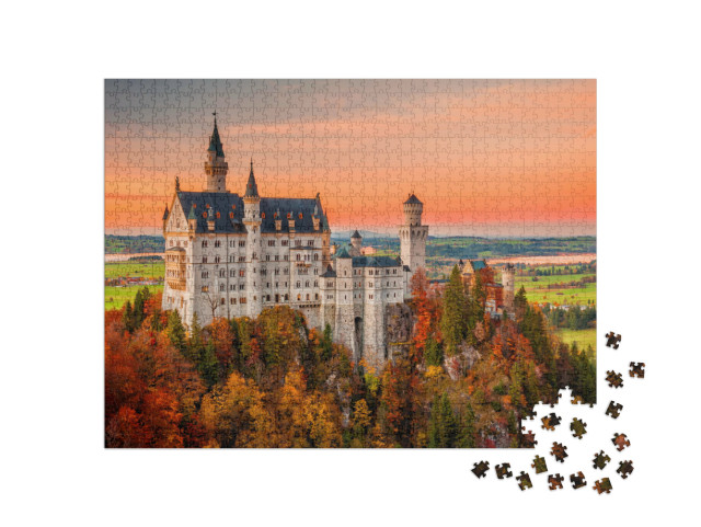 Puzzle 1000 pezzi „Il castello di Neuschwanstein nel tramonto autunnale“