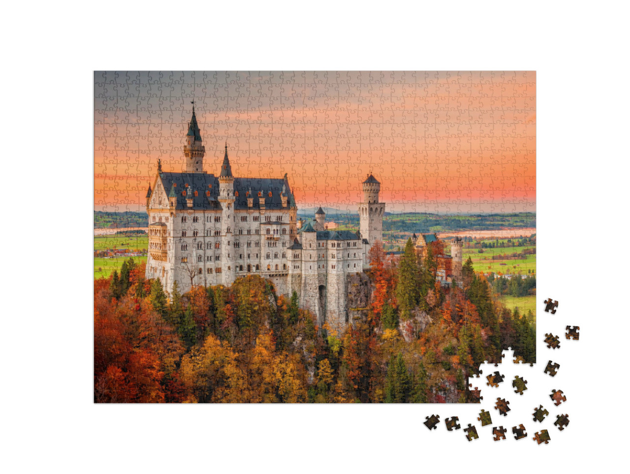 Puzzle 1000 pezzi „Il castello di Neuschwanstein nel tramonto autunnale“