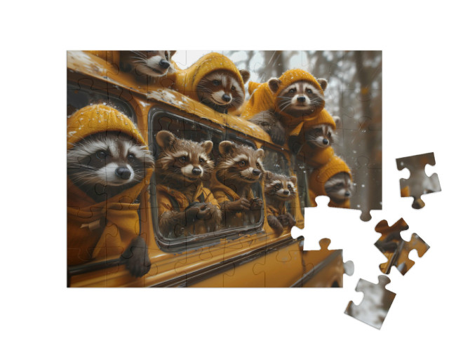 Puzzle 48 pezzi „Il viaggio in autobus dei procioni“