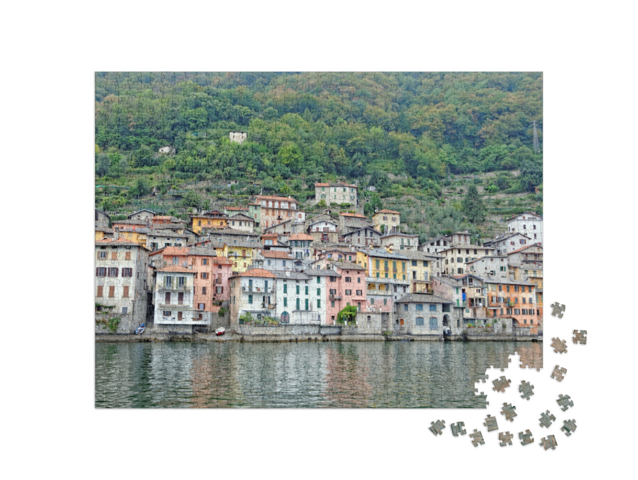 Puzzle 1000 pezzi „Brienno vista dal traghetto, sul lago di Como, Lombardia, Italia“