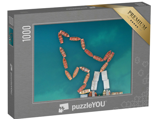 Puzzle 1000 pezzi „Paesaggio del Lago di Braies tra le montagne dolomitiche - vista aerea“