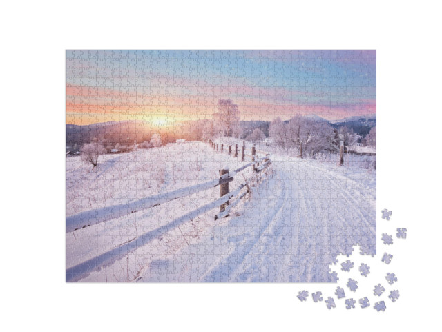 Puzzle 1000 pezzi „Tramonto in un paese delle meraviglie invernale“