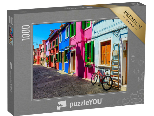 Puzzle 1000 pezzi „Strada con edifici colorati sull'isola di Burano, Venezia, Italia“