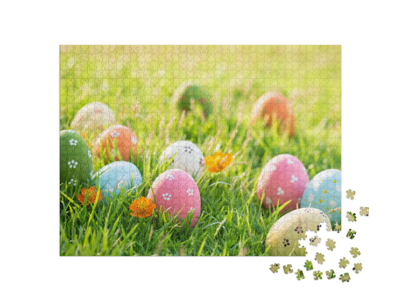 Puzzle 1000 pezzi „Uova di Pasqua colorate nell'erba“
